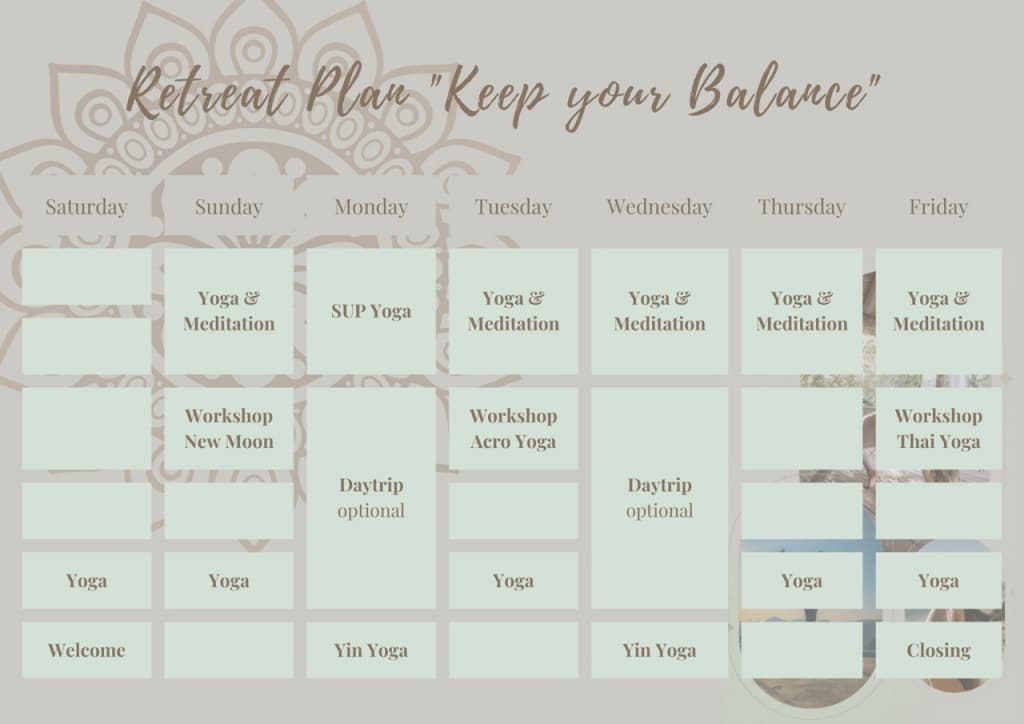 Yin und Vinyasa Yoga Retreat Beispielplan